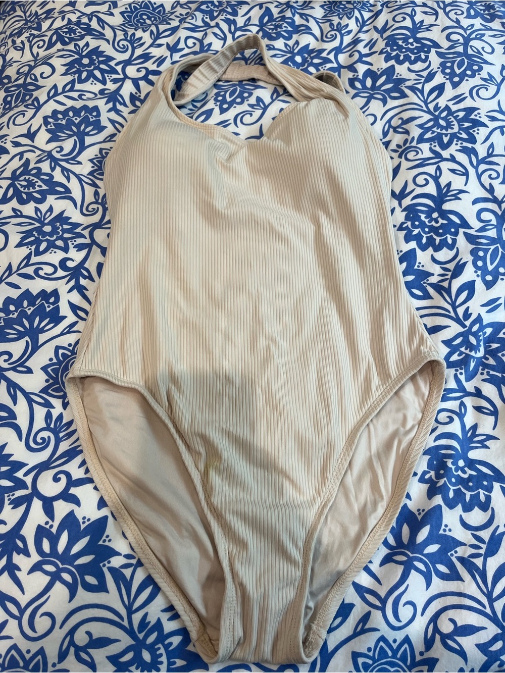 Andie Swim Women’s Ribbed One-Piece Swimsuit in Beige Size Large NWOT